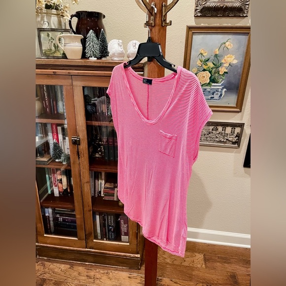 GAP cap sleeve scoop neck striped  pocket tunic tee SZ S pink white - Picture 3 of 7